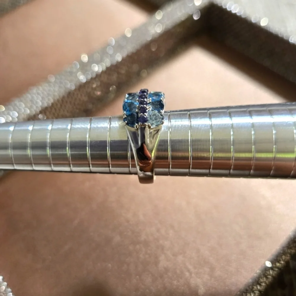 Sterling Topaz Aquamarine Amethyst Ring